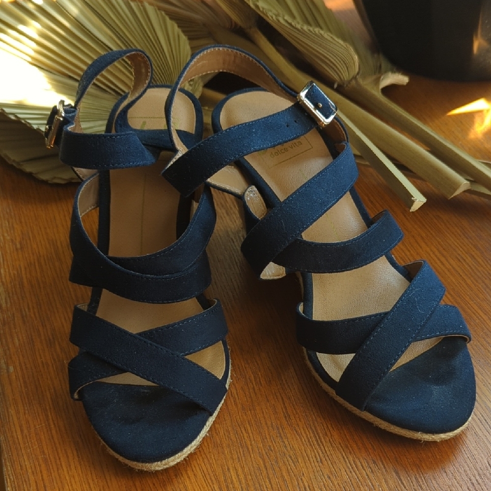 Dolce Vita Navy Multi-Strap Espadrille Wedges